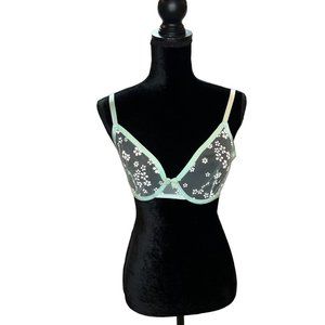 Savage X Fenty Rihanna Mint Green Puff Daisy Womens Bra 34DD Lingerie Undergarme